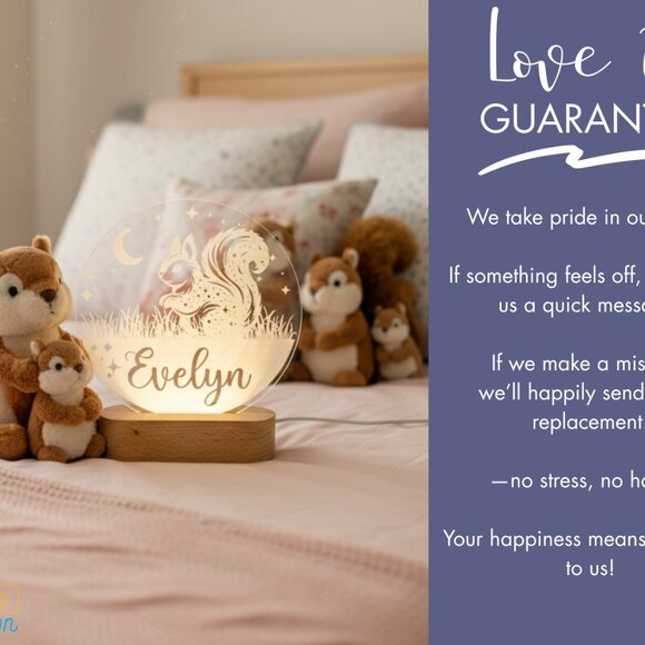 Squirrel Night Light – Personalized LED Lamp for Kids Room - Picture 6 of 8